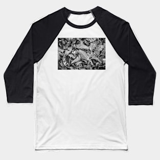 Snowflakes and Autumn Leaves Black and White Baseball T-Shirt